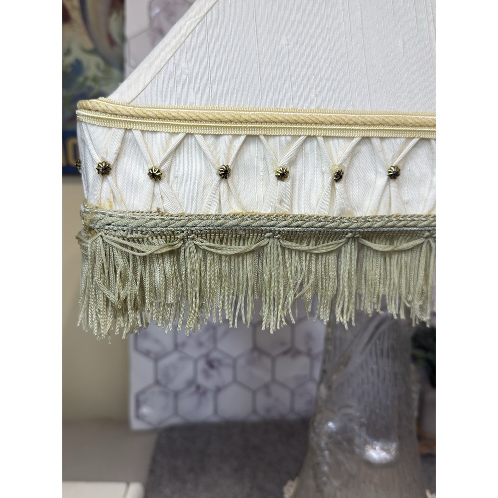 Vintage Ornate boudoir Empire Lampshade Cream Tufted Fringe 11" Tall - Picture 3 of 12